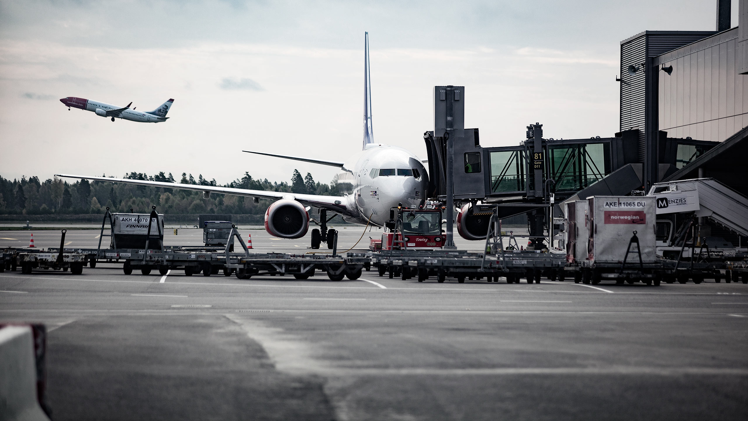 A cargo plane is loaded at a Norwegian airport