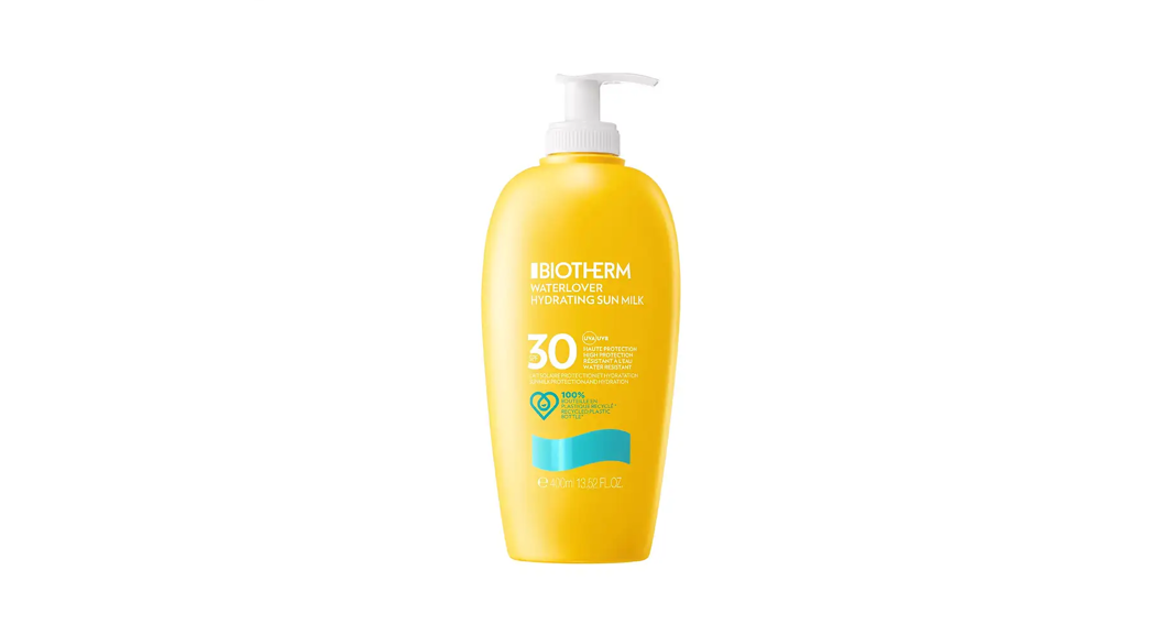 Bilde av Biotherm Waterlover Hydrating Sun Milk SPF30, flasken er gul.